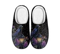 Kuiaobaty Women's Comfy Scuff Slippers Night Crow House Slippers, Stars Raven Roses Slip On Soft Memory Foam House Shoes with Rubber Sole