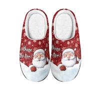 Kuiaobaty Women's Comfy Slippers Christmas Santa Claus Fuzzy Bedroom Scuffs Slippers, Xmas Snowflake Indoor Outdoor Anti Skid Home Shoes