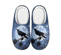 Kuiaobaty Women's Comfy Slippers Memory Foam Night Crow Scuff Slippers, Gothic Raven Roses Slip on House Shoes for Indoor Outdoor, Blue