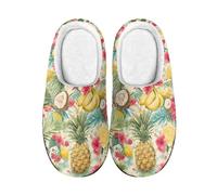 Kuiaobaty Women's Comfy Slippers Memory Foam Pineapple Bananas Scuffs Slippers, Tropical Fruits Coconut House Winter Shoes, Anti-Slip