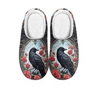 Kuiaobaty Women's Cosy Memory Foam Slippers Crow Roses Ladies Winter House Shoes, Gothic Raven Roses Indoor and Outdoor Scuff Slippers