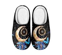 Kuiaobaty Women's Dreamcatcher Scuff Slipper Memory Foam Starry Moon Feather Fleece Slippers, Winter House Shoes with Indoor/Outdoor Sole