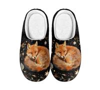 Kuiaobaty Womens Fox Painting Scuff Slippers Memory Foam, Red Fox Stars Ladies Slippers Comfort Slip on Indoor House Shoes