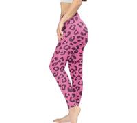 Kuiaobaty Women's High Waisted Leggings Pink Leopard Print Yoga Pants, Cheetah Spots Tummy Control Workout Running Trousers, 35"