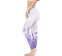 Kuiaobaty Womens Lavender Butterfly Print Yoga Leggings Purple Flower Scrunch Running Pants Butt Lift Tummy Control Workout Running Yoga Pants - 2XL