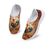 Kuiaobaty Women's Lightweight Rooster Print Slip-on Sneaker Farm Chicken Painting Comfort Breathable Mesh Trainers Non-Slip Casual Shoes