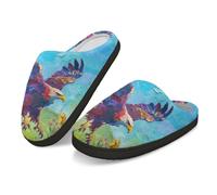 Kuiaobaty Women's Memory Foam Slippers Oil Painted Eagle Comfy Fuzzy House Scuffs Slippers with Fleece Lining Rubber Soles
