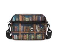 Kuiaobaty Women's Owl Books Crossbody Bag Multi-Pocket, Magical Bookshelf Casual Handbags & Shoulder Bags with Adjustable Wide Strap