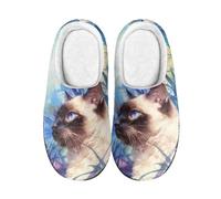 Kuiaobaty Women's Siamese Cat Scuff Slipper Memory Foam, Cat Painting Fleece Slippers Shoes for Home Indoor/Outdoor Rubber Sole