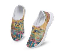 Kuiaobaty Women's Slip-On Sneaker Dragonfly Flower Art Walking Shoes, Dragonflies Floral Non-Slip Trainers Lightweight with Memory Foam
