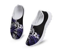 Kuiaobaty Women's Slip on Sneaker Tropical Tribal Turtle Non Slip Walking Shoes, Purple Black Breathable Mesh Casual Tennis Trainers Gym Jogging