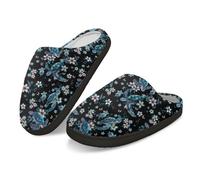 Kuiaobaty Womens Slipper Memory Foam Sea Turtle Floral Scuff Slippers, Turtle Print Slip On Felt Bedroom Shoes Slip-on House Shoes