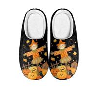 Kuiaobaty Women's Slippers Winter Autumn Scarecrow Print Ladies Cozy Warm Slipper Memory Foam, Fall Pumpkins Maple House Shoes Indoor/Outdoor