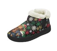 Kuiaobaty Women's Snow Boots Christmas Dachshund Dogs Fluffy Lined Bootie Slippers, Xmas Snowflakes Fuzzy Warm Memory Foam Indoor House Shoes, Size 8.5