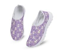 Kuiaobaty Women's White Westie Slip on Trainers with Memory Foam, Cartoon Puppy Paws Comfort Walking Shoes Tennis Footwear Trainers, Purple