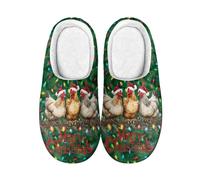 Kuiaobaty Xmas Chickens Women's Indoor/Outdoor Scuff Slipper Christmas Lights Print Memory Foam Fleece Slippers Shoes for Home, Christmas Gifts