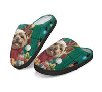 Kuiaobaty Xmas Yorkshire Dog Slippers Women Winter Scuff Felt Slippers, Cute Christmas Puppy Soft Slip On Warm House Indoor/Outdoor Shoes