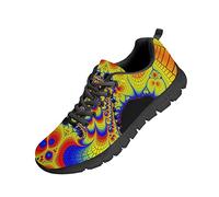 Kuiaobaty Yellow Abstract Art Mens Running Sneaker Blue Fractal Swirl Trainers for Jogging,Hiking Comfortable Gym Shoes Non Slip