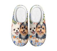 Kuiaobaty Yorkshire Dog Women's Memory Foam Slippers Comfy Fuzzy Puppy Flowers Painting House Scuffs Slippers with Fleece Lining Rubber Soles