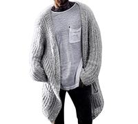 kuiazelit Long Cardigan For Men New Mens Classic Open Front Boyfriend Balloon Sleeve Chunky Knitted Maxi Longline Floaty Cardigan 2 Side Pockets Sweater Open Front Knitwear Plus Size M-3Xl