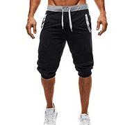 kuiazelit Long Shorts Men 3/4 - Mens Summer Short Slim Fit Sports Short with Pockets Lightweight Casual Walking Hiking Outdoor Shorts Adjustable Drawstring Mens 3/4 Length Trousers Gym Joggers Black