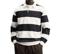 kuiazelit Mens Long Sleeve Polo Shirts Striped Golf Shirts Breathable Pullover Button Placket Tennis Rugby Shirts Lightweight Fashion Tshirts Moisture Wicking Business Casual Work Tops S-4Xl White