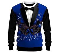 kuiazelit Mens Xmas Jumpers - Funny Xmas Sweatshirt Novelty 3D Graphic Long Sleeve Pullover Top Crewneck Casual Christmas Jumper Warm Xmas Sweaters Happy Holidays Clothing Plus Size Blue