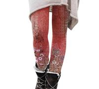 kuiazelit Patterned Leggings for Women UK - Women's Stretch Print Leggings Full Length Leggings Soft Elastic Leggings Tights Workout Gym Yoga Stretchy Pants Trouser Warm Casual Outfits Red