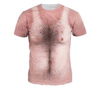 kuiazelit Unisex 3D Hairy Chest Art Printed T Shirts Crewneck Hilarious T-Shirts Funny Tops Personalized Short Sleeve Tees for Party Rave Disco Clubwear Brown