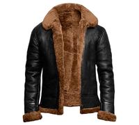 kuiazelit Vintage Men Black Aviator Faux Leather Jacket Shearling Style Bomber Flying Jacket Thick Thermal Outwear Fur Collar Motorbike Jacket Heavyweight Pu Leather Biker Outwear Winter Jackets