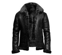 kuiazelit Vintage Men Black Aviator Faux Leather Jacket Shearling Style Bomber Flying Jacket Thick Thermal Outwear Fur Collar Motorbike Jacket Heavyweight Pu Leather Biker Outwear Winter Jackets