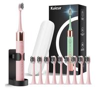 Kuicur Sonic Electric Toothbrush for Adults & Kids, Rechargeable Electric Toothbrush with 10 Brush Heads & Travel Case, Teeth Whitening, Power Tooth Brush with Holder, Charge for 120 Days - Pink