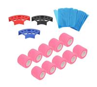 KUIDAMOS 200pcs Blue Pen Covers with Grip Tapes 10pcs Slip Proof Elastic Bandages for Long-lasting Tattooing Process (Pink)