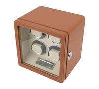KUIDAMOS Automatic Watch Winder for 4 Mechanical Watches Elegant Microfiber Leather with Fingerprint Lock Quiet Operation USB Compatible for Home (Brown)