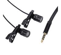 KUIDAMOS Capacitor Clip Microphone Dual Head Portable for Interview Recording ABS Black 3.5MM