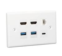 KUIDAMOS Multimedia 6 Port Wall Plate with, USB 3.0, and Cat 6 Ethernet for TV and Projector Connection, 4.53 X 2.76in