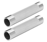KUIDAMOS Stainless Steel Equal Diameter Threaded Pipe Nipple Connector 2Pcs for Plumbing and Hardware Use 10cm Length (4 Points Extra Wire Extension Rod 10cm)