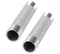 KUIDAMOS Stainless Steel Equal Diameter Threaded Pipe Nipple Connector 2Pcs for Plumbing and Hardware Use 10cm Length (6 Minutes Extra Wire Extension Rod 10cm)
