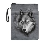 KUIFORTI Animal Wolf Sleeve Cover for Girls Woman, Gray Wolf Bookshelf Pouches for Readers Large Covers for Hardcover Clear Library With Zipper