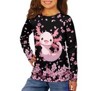 KUIFORTI Cherry Blossom Axolotl Long Sleeve Tops for Girls Cute Tee Shirts Fall Tops Toddle Girls Basic Pullover Top Soft Long Sleeve Shirts Graphic T Shirt Pink