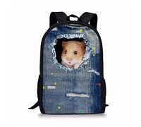 KUIFORTI Denim Hamster Printed Backpack for Boys Girls,Elementary Children School Bookbags Large Capacity Laptop Rucksack with Adjustable Shoulder Strap