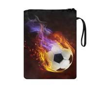 KUIFORTI Fire Football Book Sleeve Cover Pouch for Boys Teens - 3D Flame Soccer Print Covers for Paperbacks - Portable Protector With Zipper for Kids School Bags