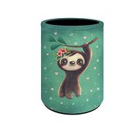 KUIFORTI Funny Baby Sloth Pen Holder for Desk,PU Leather Pencil Organizer Makeup Brush Holder Desk Organizer Pencil Cup Pot Pencil Holder Pencil Case Desktop Office Stationery Supplies（Green）
