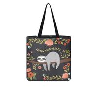 KUIFORTI Funny Sloth Canvas Tote Bags for Women Cute Large Shoulder Handbag Reusable Grocery Bags Black,Follow Your Dream Sloth Cute Canvas Shopping Bags for Beach Travel Gym