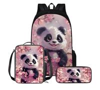 KUIFORTI Kawai Panda Backpack for Girls School,3 in 1 Cute Panda School Bags Large Book Bags with Lunch Box Pencil Case for Little Girls School Backpack Teens Rucksack Travel Bags,Pink
