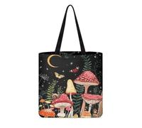 KUIFORTI Mushroom Butterfly Shoulder Tote Bags Canvas Handbag for Women Cute Reusable Grocery Bags,Mushroom Theme Large Shopping Bags Wet Dry Bag Portable Travel Beach Handbag Laundry Bag