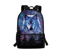 KUIFORTI Purple Animal Wolf Backpack for Kids School,15 Inch Animal Wolf School Bags for Girls Boys 8-12 Year Cute School Bookbags Large Travel Rucksack Casual Daypack for Preschool Kindergarten
