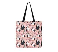 KUIFORTI Women Reusable Grocery Bags Pink Penguin Print Shopping Bags Foldable Clothes Bag Pink Gift for Her Travel Beach Storage Bags Shoulder Tote Bags