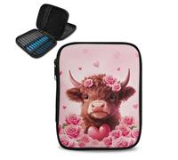 KUIFORTI Womens Crochet Hook Case Empty Rose Highland Cow Crochet Hook Organizer for Storage Knitting Needle Holder Knitting Bag for Yarn Storage Knitting Accessories