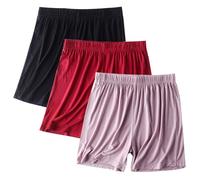 KUIH 3 Pack Sleep Shorts for Women Super Soft Lounge Pyjama Bottoms Solid Color Summer Co Ord Pj Shorts Elastic Waisted Lounge Pants Yoga Bottoms Housewear Nightwear Holiday Essentials